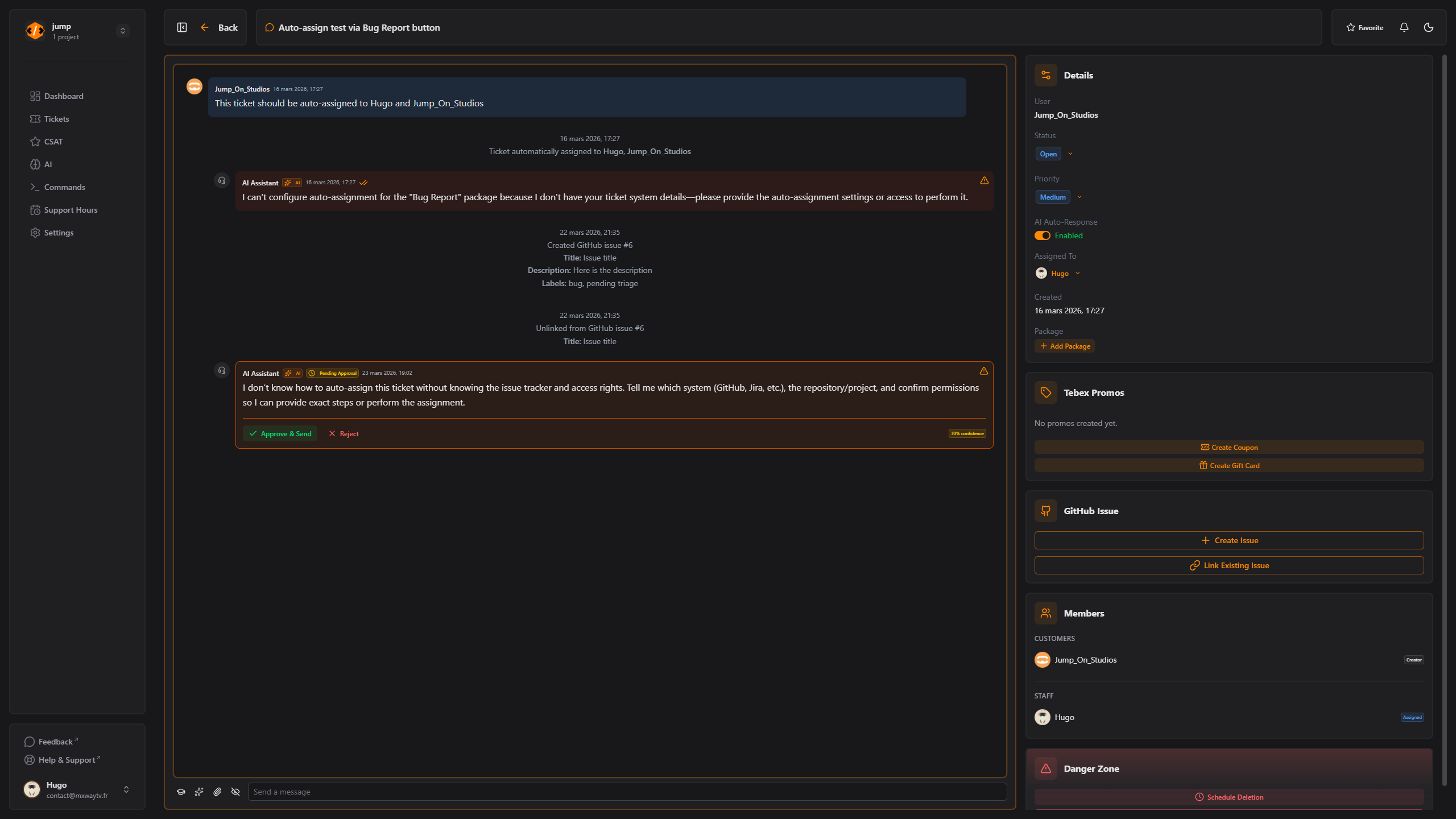 Joely AI generating a suggested support reply for a FiveM script from the knowledge base