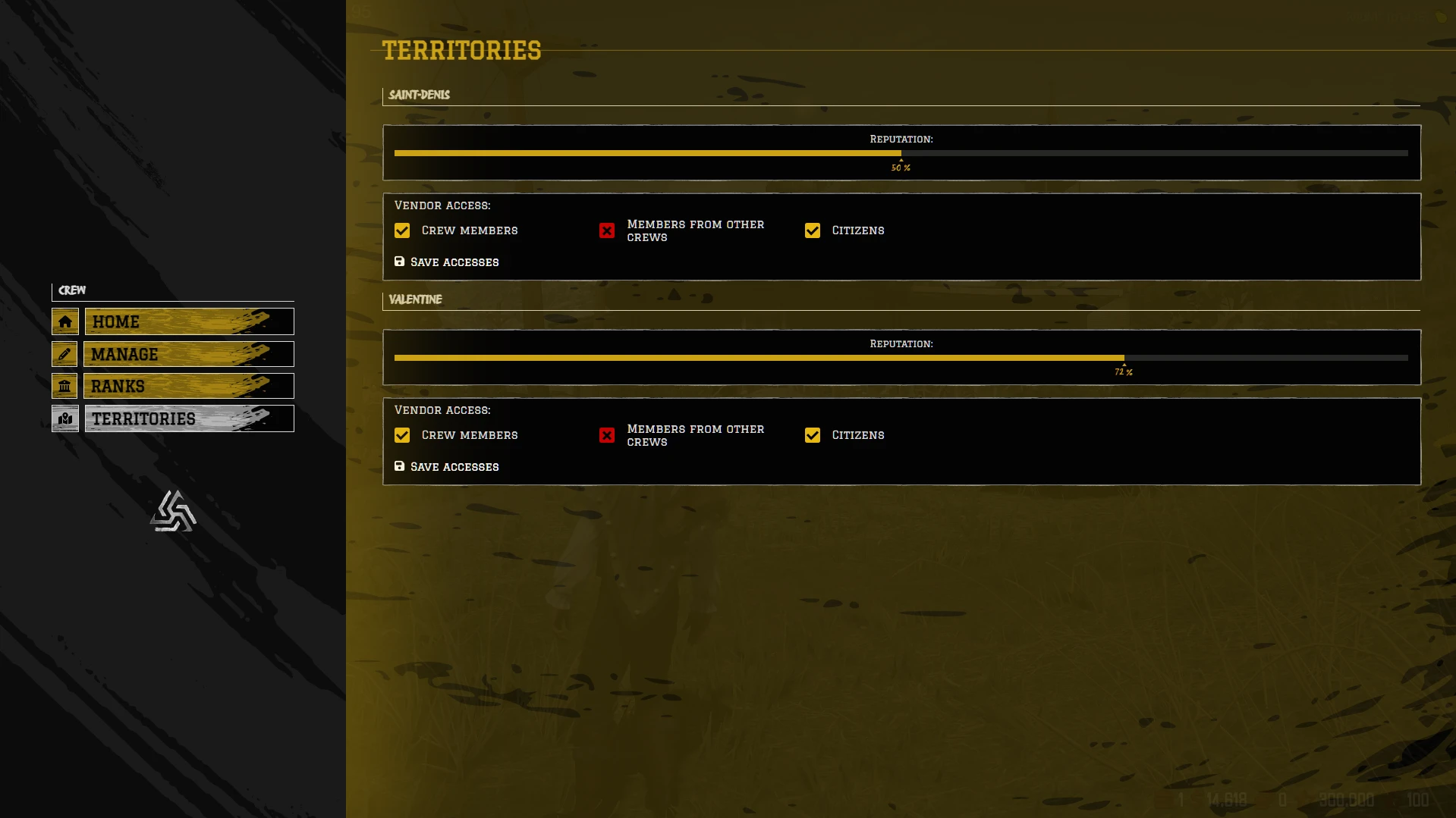 Territories page of the NUI for Entropy Crew RedM script