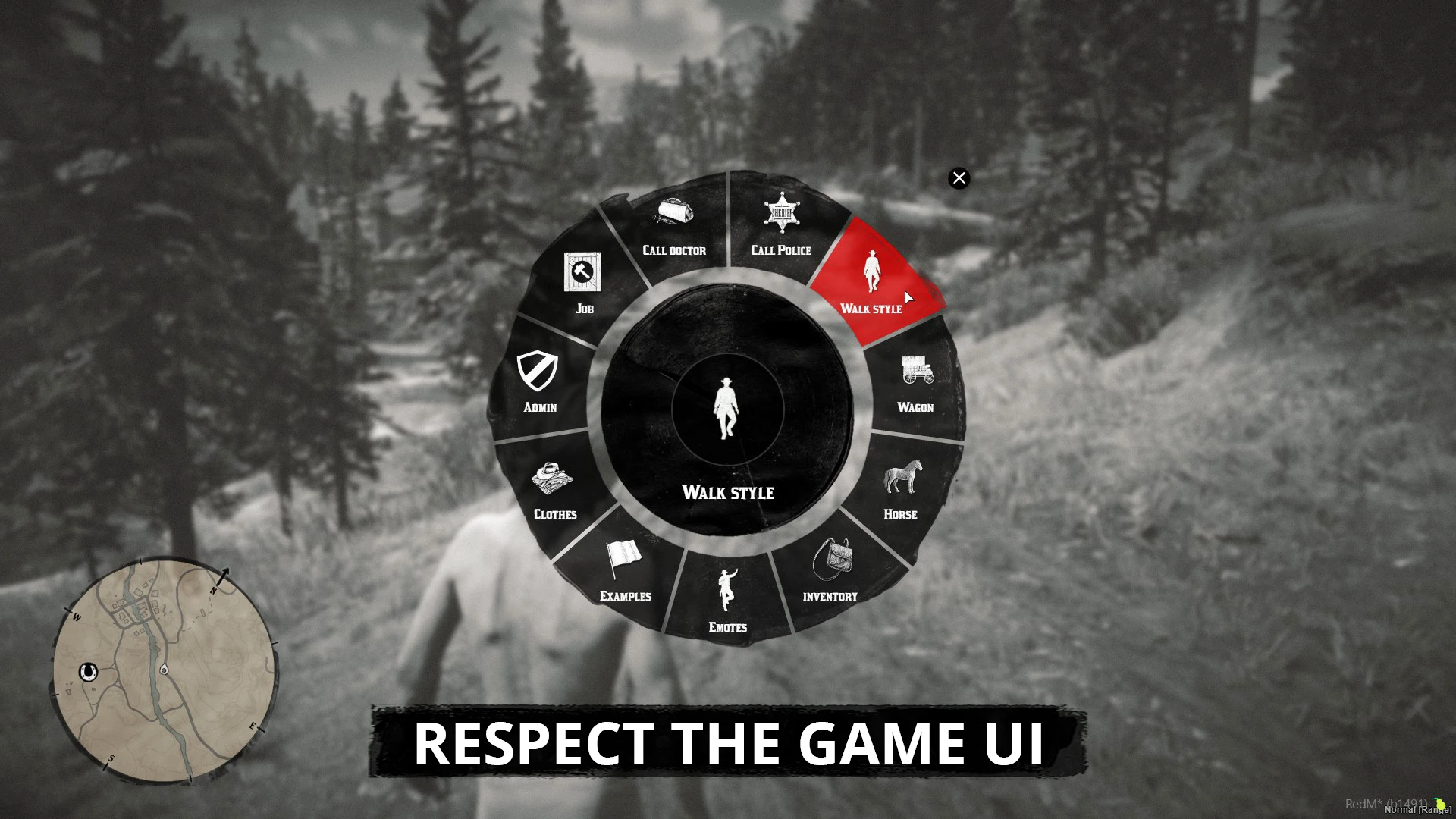 The radial menu matches Red Dead Redemption UI. The radial menu matches Red Dead Redemption UI.